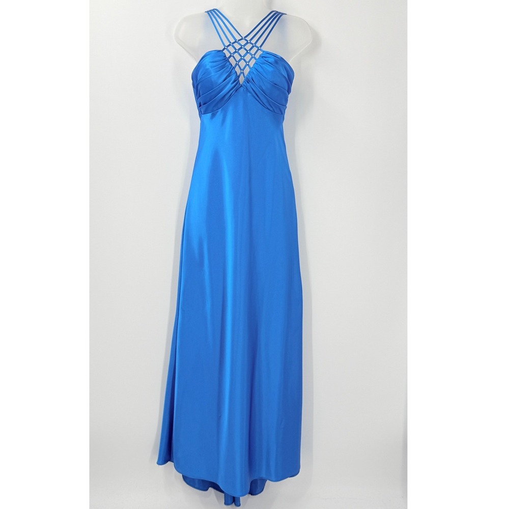 vtg y2k Cache Gown Womens 6 hoco prom Satin Rhinestone Lattice Maxi formal USA